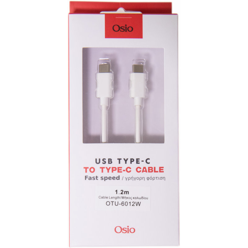 Καλώδιο OTU-6012W USB TYPE C Σε USB TYPE C – 1.2m Λευκό Osio
