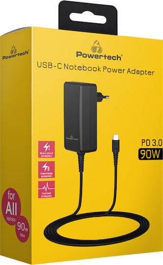 Powertech USB-C Universal Φορτιστής Laptop 90W με Αποσπώμενο Καλώδιο Τροφοδοσίας