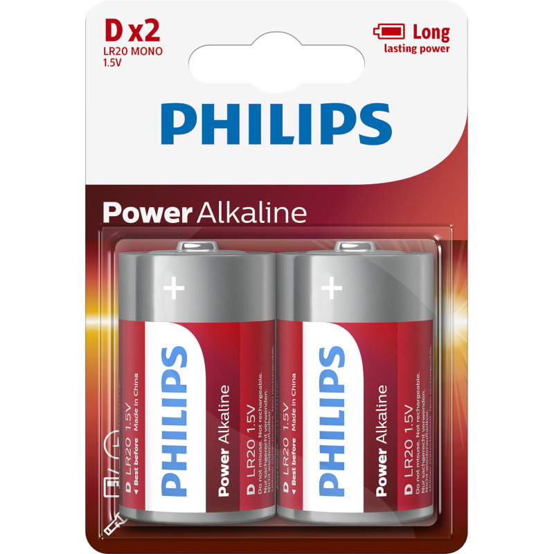 Μπαταρίες Αλκαλικές Υψηλής Απόδοσης Philips LR20P2B/GRS Power Alkaline D (2τμχ)
