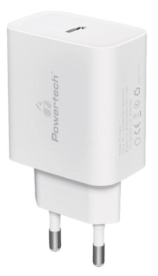 Powertech Φορτιστής Χωρίς Καλώδιο με Θύρα USB-C 30W Power Delivery / Quick Charge 3.0 Λευκός 