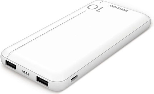 Philips Power Bank 10000mAh 37W με 2 Θύρες USB-A και Θύρα USB-C Λευκό