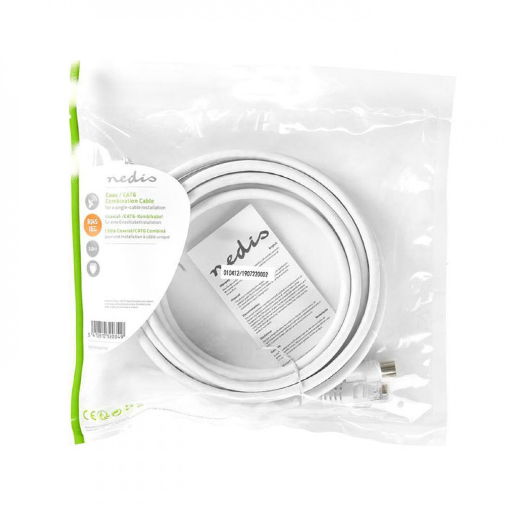 Καλώδιο Coax Αρσενικό-RJ 45 CAT6 και IEC Coax Θηλυκo-RJ45 CAT6 3m Nedis
